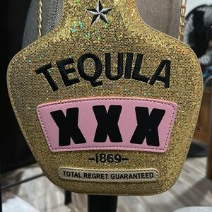 Gold Glitter Tequila Bottle Crossbody Bag